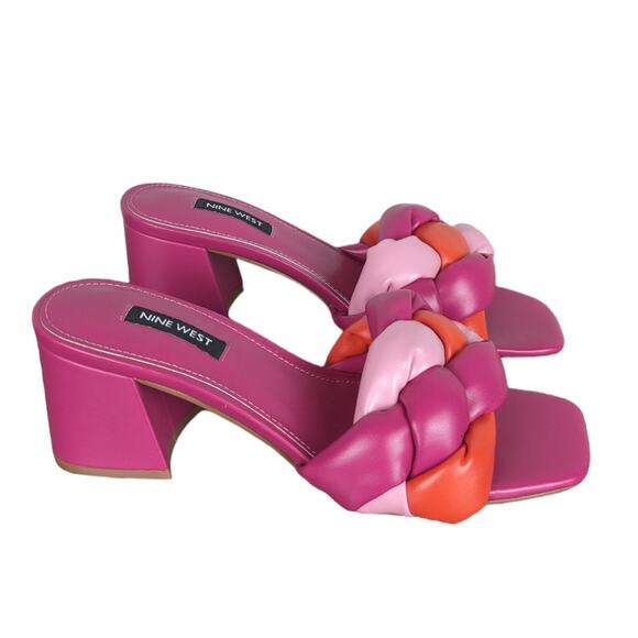 Nine West Got It Pink Square Toe Slip On Block Heel Sandals Size 7.5 - Picture 1 of 12